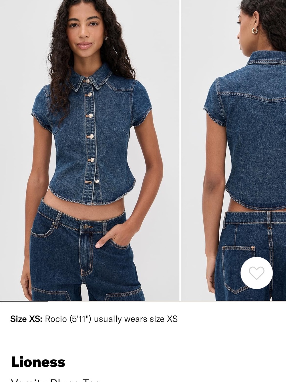 Lioness Dark Blue Denim Button-Front Crop Top